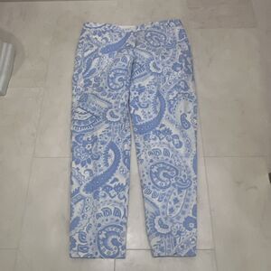 EUC Talbots Size 10 10R Crop Pants Blue White Relaxed Chino Supersoft